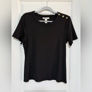 White House Black Market Black Button-Accent Tee